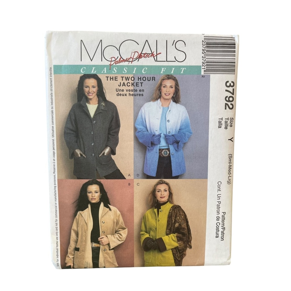 McCALL'S 3792 Jacket Sewing Pattern Women Size S-L Palmer Pletsch Classic Fit